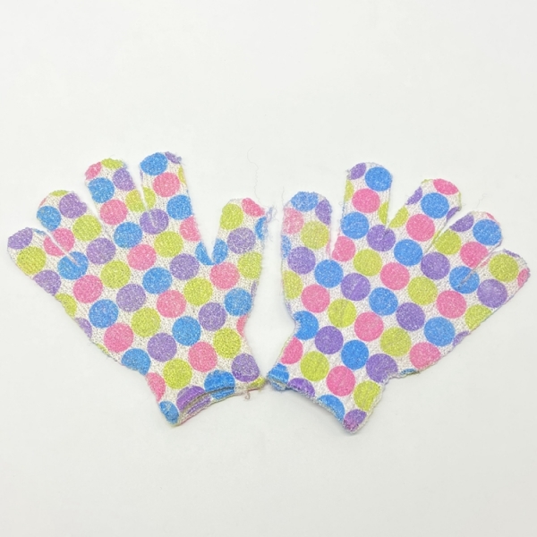 Five fingers nylon polyester exfoliating bath gloves