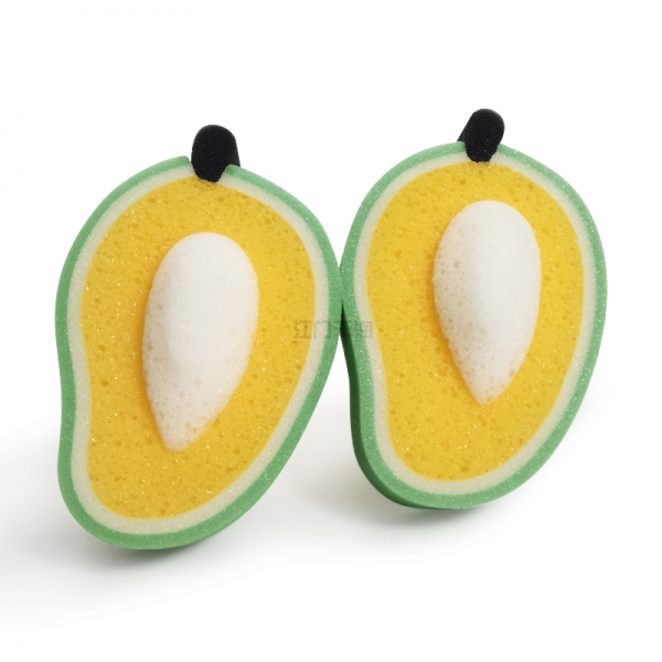 Mango-shaped bath sponge